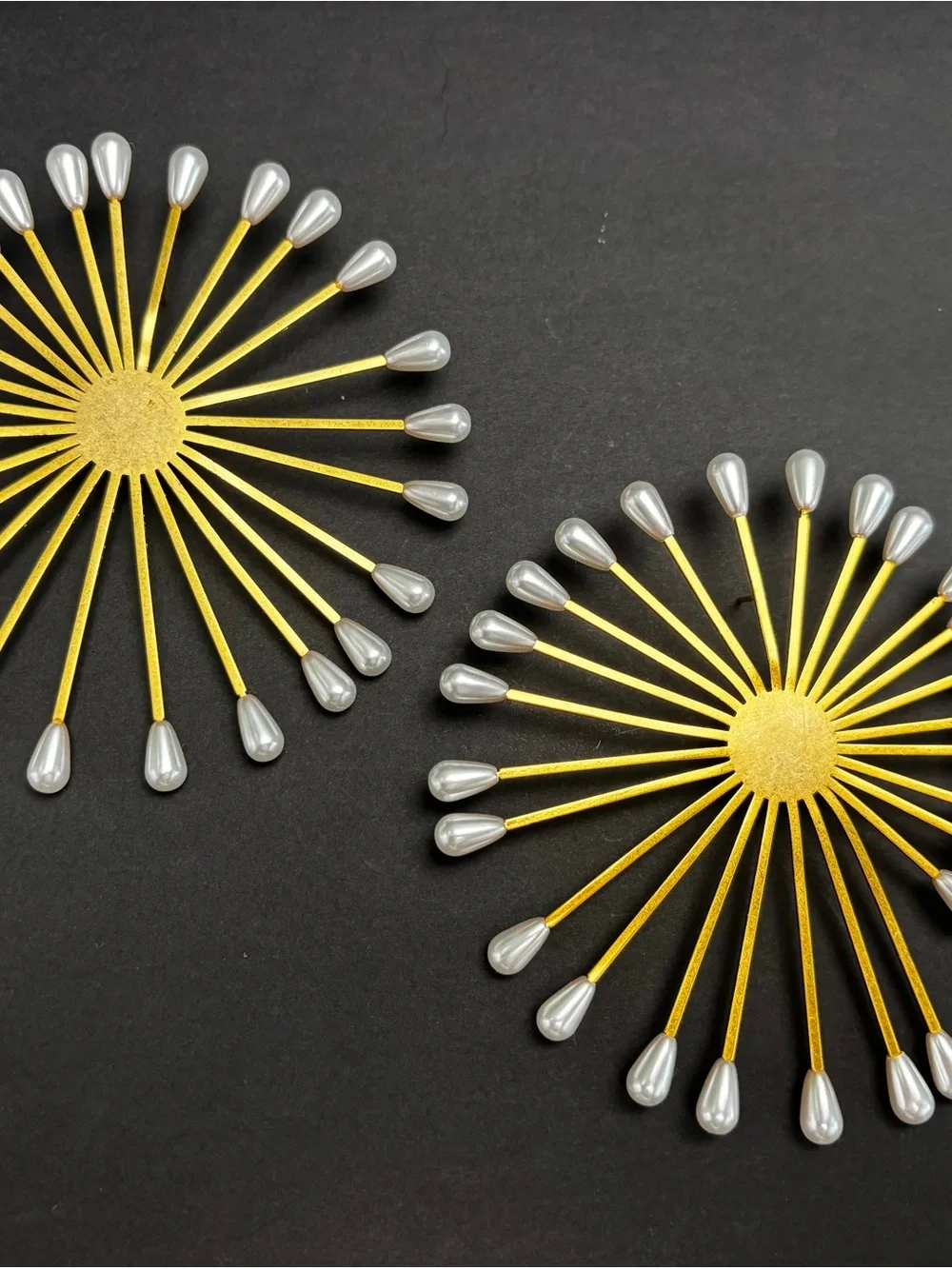 Jira Golden Sunburst Earrings with Silver Pearl Tips